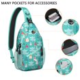 thumbnail image 2 of Sling Backpack,Turquoise Christmas Tree Pattern Sling Bag with Water Bottle Holder,Waterproof Sling Bag for Men/Women with Headphone Jack for Hiking,Travel, 2 of 6