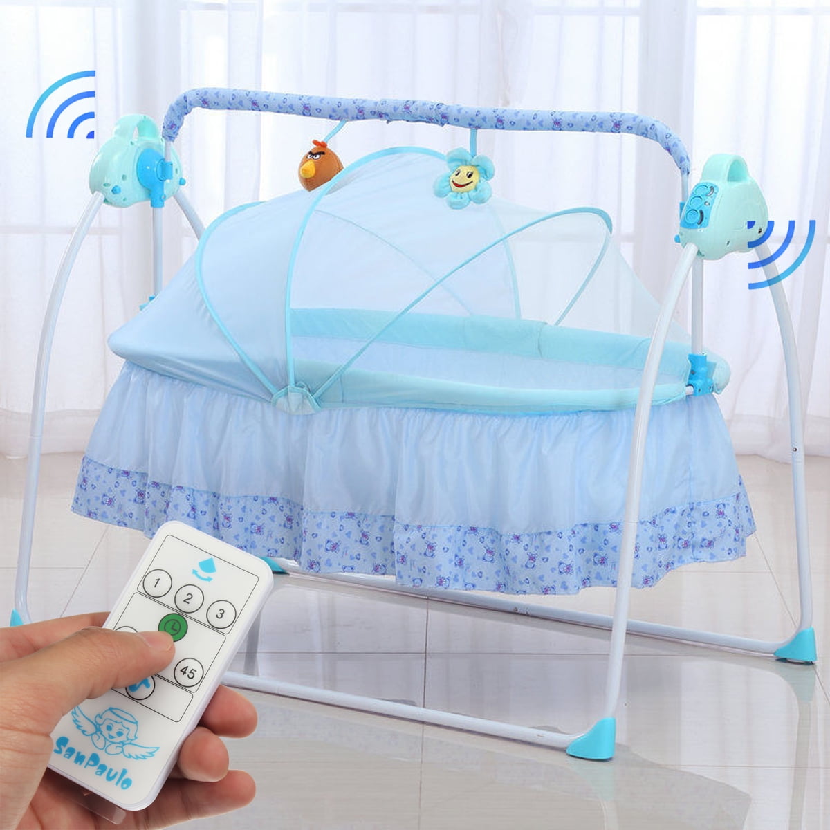 TFCFL Electric Baby Cradle Auto-Swing Bed Big Space Crib Cots Cradle Infant Rocker Cradle Baby Swing Bassinet Cradle Khaki 