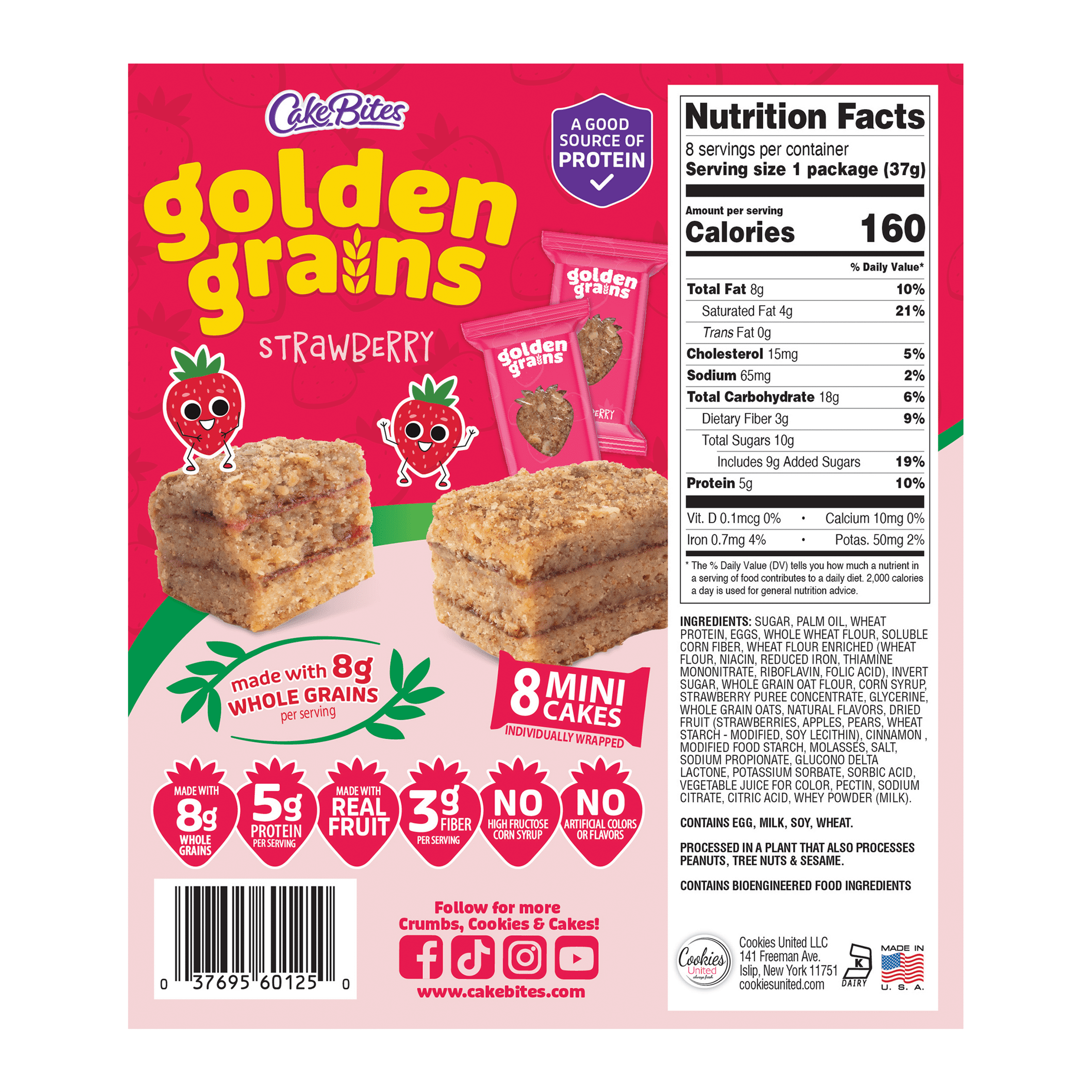 (3 pack) Cookies United Golden Grains Strawberry, 8 Mini Cakes, 10.4oz