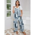 thumbnail image 2 of SHOWMALL Women’s Plus Casual Overalls Adjustable Straps Gray Patchwork 4X Baggy Pants Floral Print Wide Leg Jumpsuits with Pockets, 2 of 7