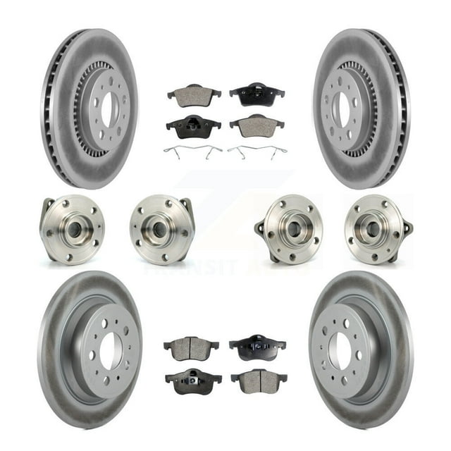 Transit Auto Front Rear Hub Bearings Assembly Coated Disc Brake Rotors and Ceramic Pads Kit (10Pc) for Car Volvo S60 XC70 V70 S80 - Left Right Side (Driver Passenger) KBB-112575