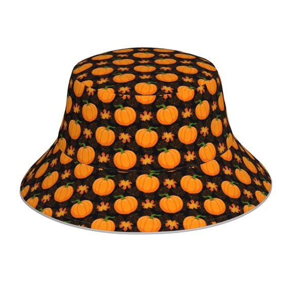 Fuzoiu Orange Pumpkin And Autumn Maple Print Reflective Bucket Hat,Outdoor Hat for Men and Women,Bucket Hat for Travel Fishing Hunting Summer Camp
