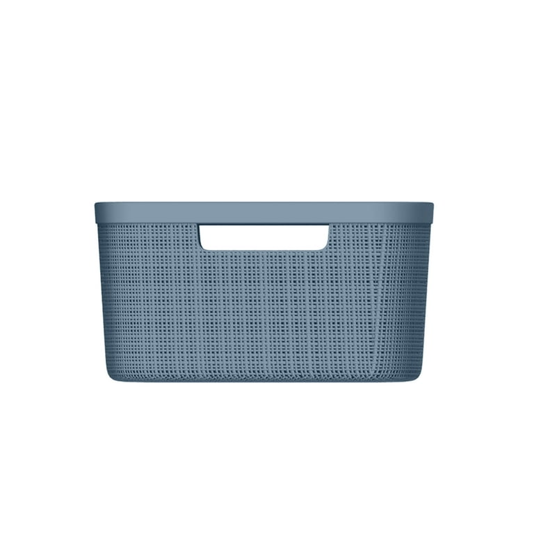 Curver Jute Basket Medium, Resin Plastic Storage Bin, Denim Blue, 4 Pack 