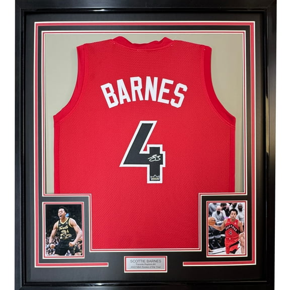 Framed Facsimile Autographed Scottie Barnes 35x39 Toronto Red Reprint Laser Auto Basketball Jersey