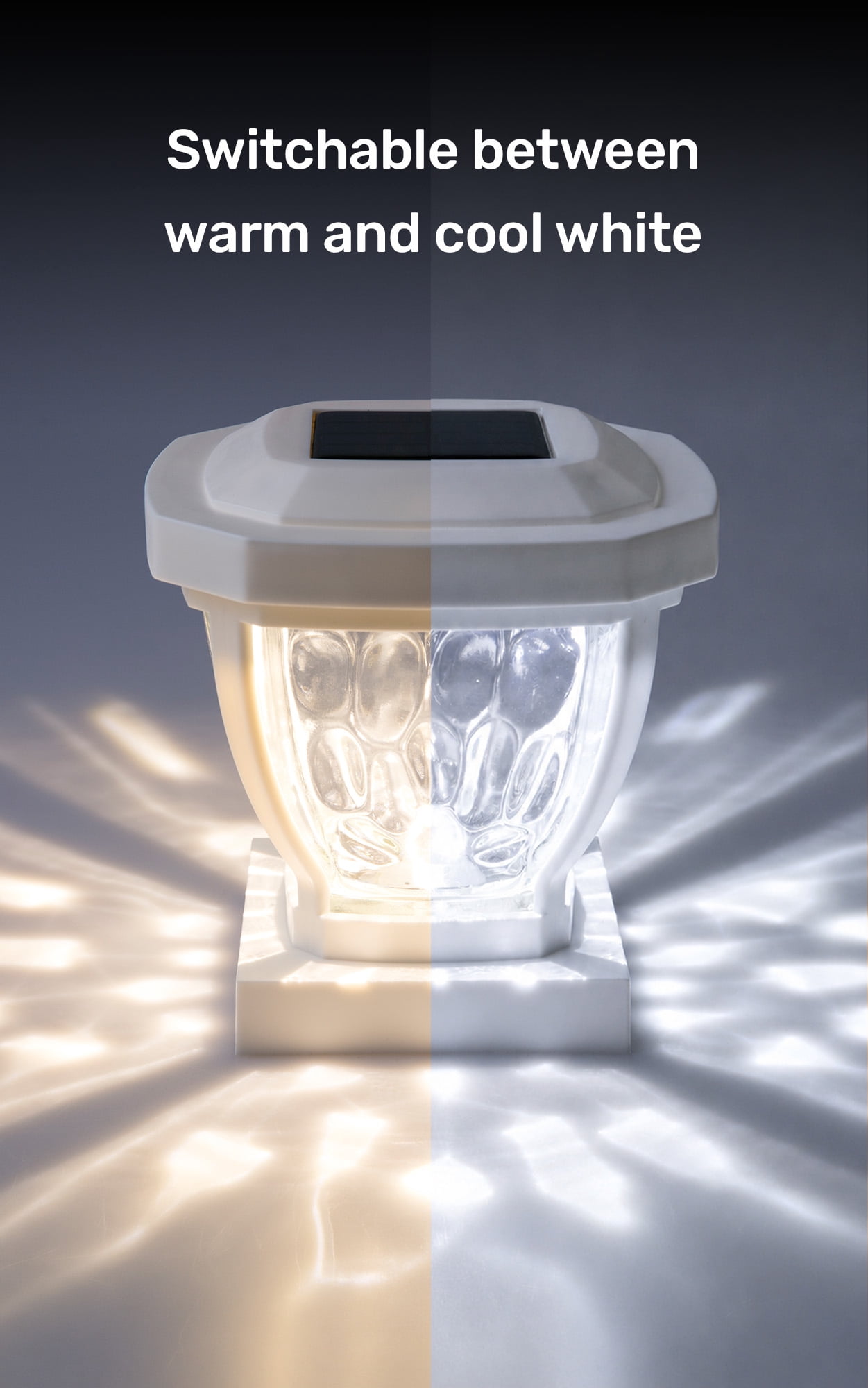 Home Zone Security Solar Post Cap Lights - LED 4x4 (3.5 x 3.5 in.) Post Lights, White, 2-Pack
