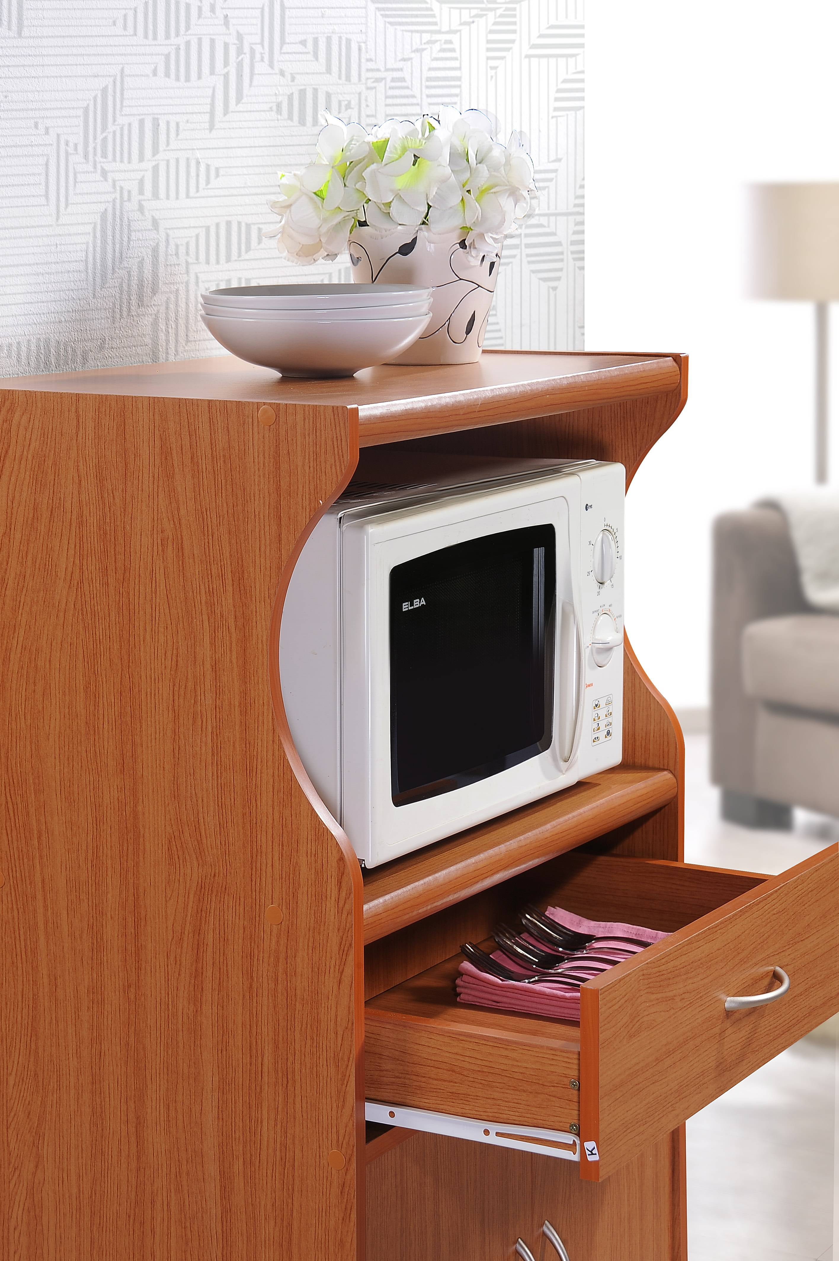 Hodedah Microwave Kitchen Cart, Cherry