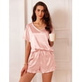 thumbnail image 2 of Ekouaer Satin Pajamas for Women Short Sleeve Silk Sleepwear 2 Piece Pjs Set with Ruffled Shorts Casual Loungewear, 2 of 6