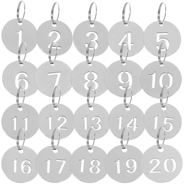 MasteelfCA 20pcs Round Numbered Tags Stainless Steel Number 1-20 Tags Metal Key Tags