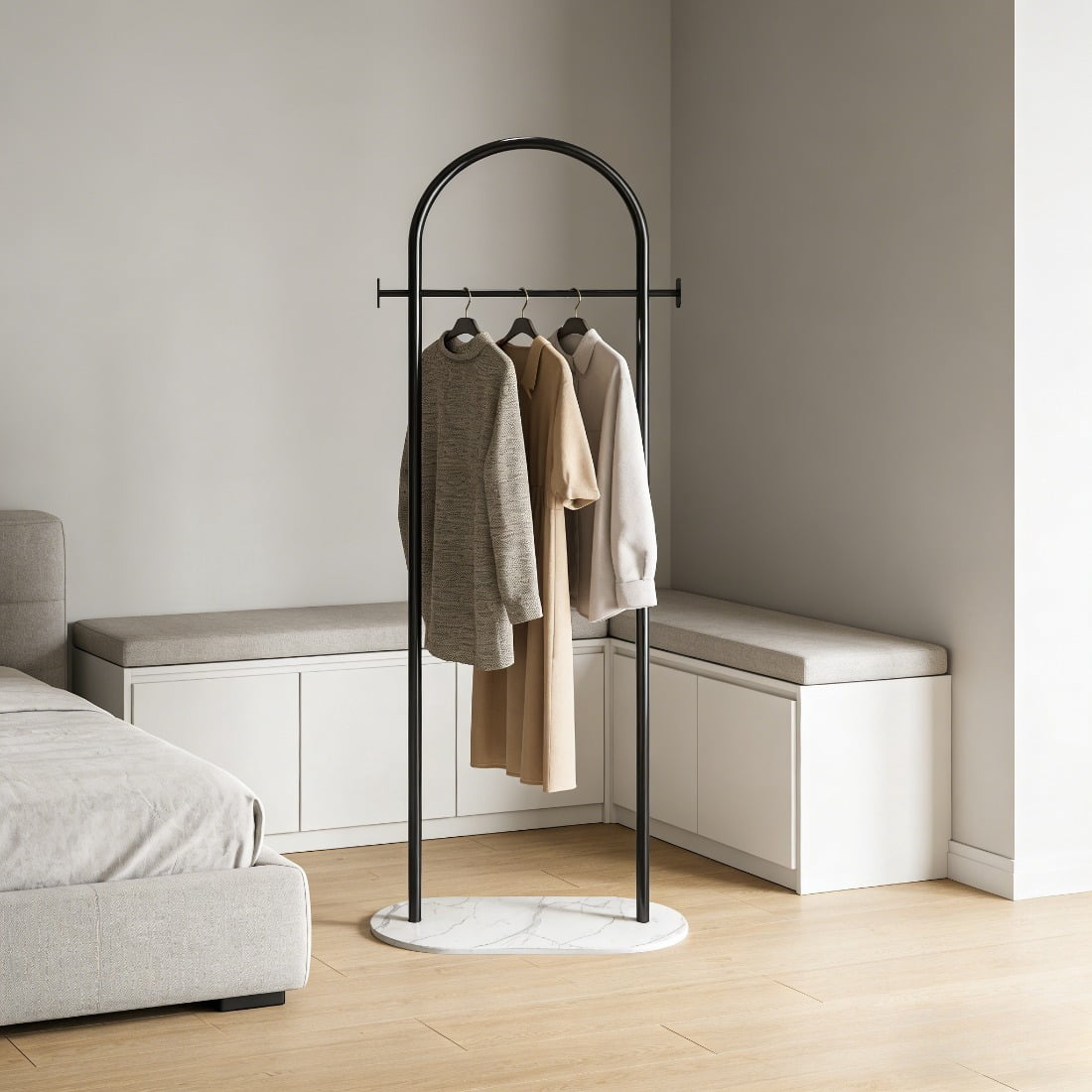 Clothing Rack, Golden Metal Freestanding Heavy Duty Clothes Rack with Marble Base, Multipurpose Garment Hanger for Bedroom, Hat, Scarf, Jacket
