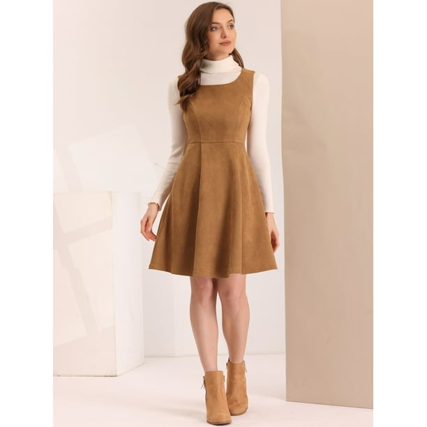 Vestido de gamuza Sintética Allegra K sin Mangas Cuello Redondo