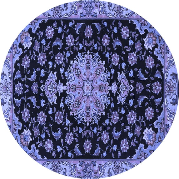 Ahgly Company Machine Washable Indoor Round Medallion Blue Traditional Area Rugs, 4' Round
