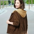 thumbnail image 3 of Women Corduroy Jacket - Fall Spring Patch Pockets Hooded Loose Colorblock Elastic Cuffs And Hem Streetwear Office And Leisure Coat, 3 of 8