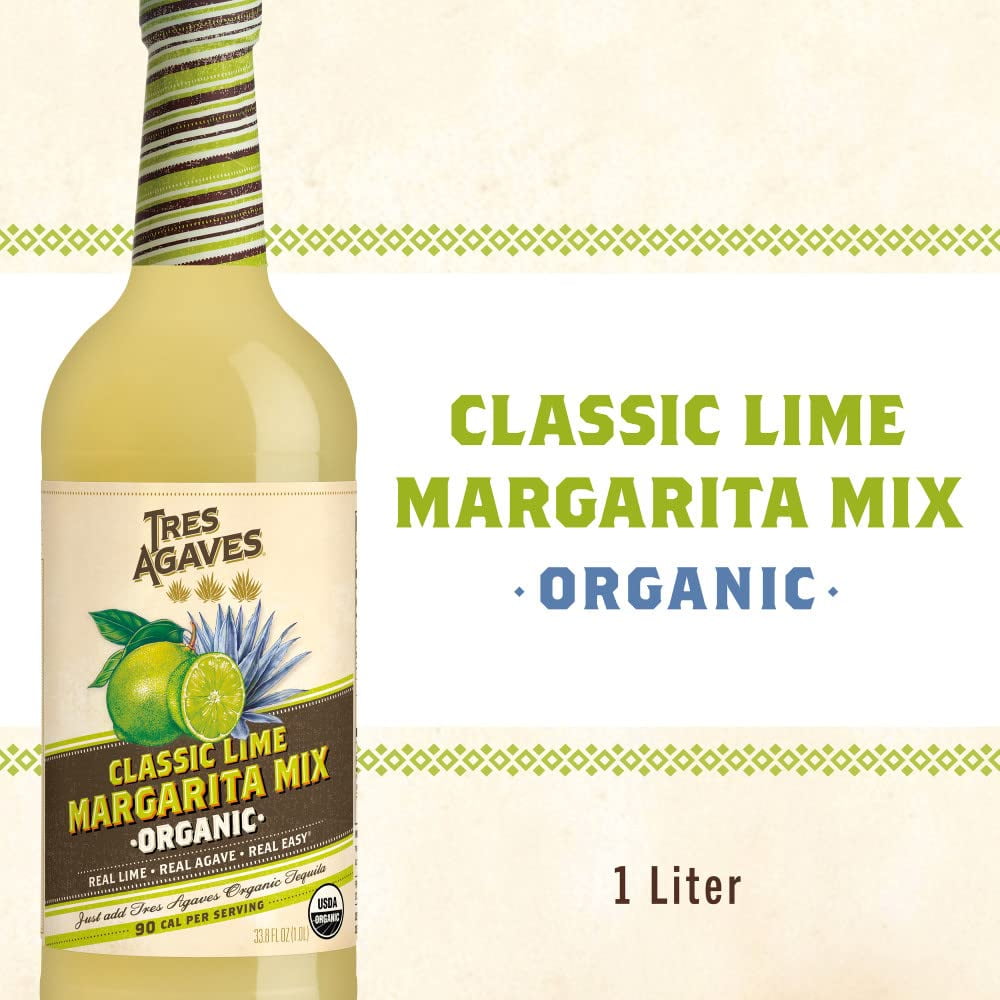 (3 pack) Tres Agaves Organic Non-Alcoholic Lime Margarita Mix, 1 L Bottle