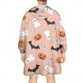 thumbnail image 2 of Wearable Oversized Blanket,Pink Halloween Ghosts Bats and Pumpkins Wearable Blanket Hoodie for Adults,Cozy Hooded Blankets with Super Pockets,Super Warm Fuzzy Pullover for Women & Men, 2 of 6