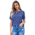 thumbnail image 2 of Womens Tops Trendy Casual Short Sleeve Shirts Crewneck Knit Sweater Top Blue & XXL, 2 of 9