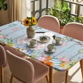 thumbnail image 3 of Easter Table Cloths for 3 Foot Rectangle Tables, Spring Watercolor Bunny Eggs Flower Wood Grain Blue Patio Waterproof Elastic Fitted Tablecloths, Washable Rectangular Table Cover for Camping, 3 of 8