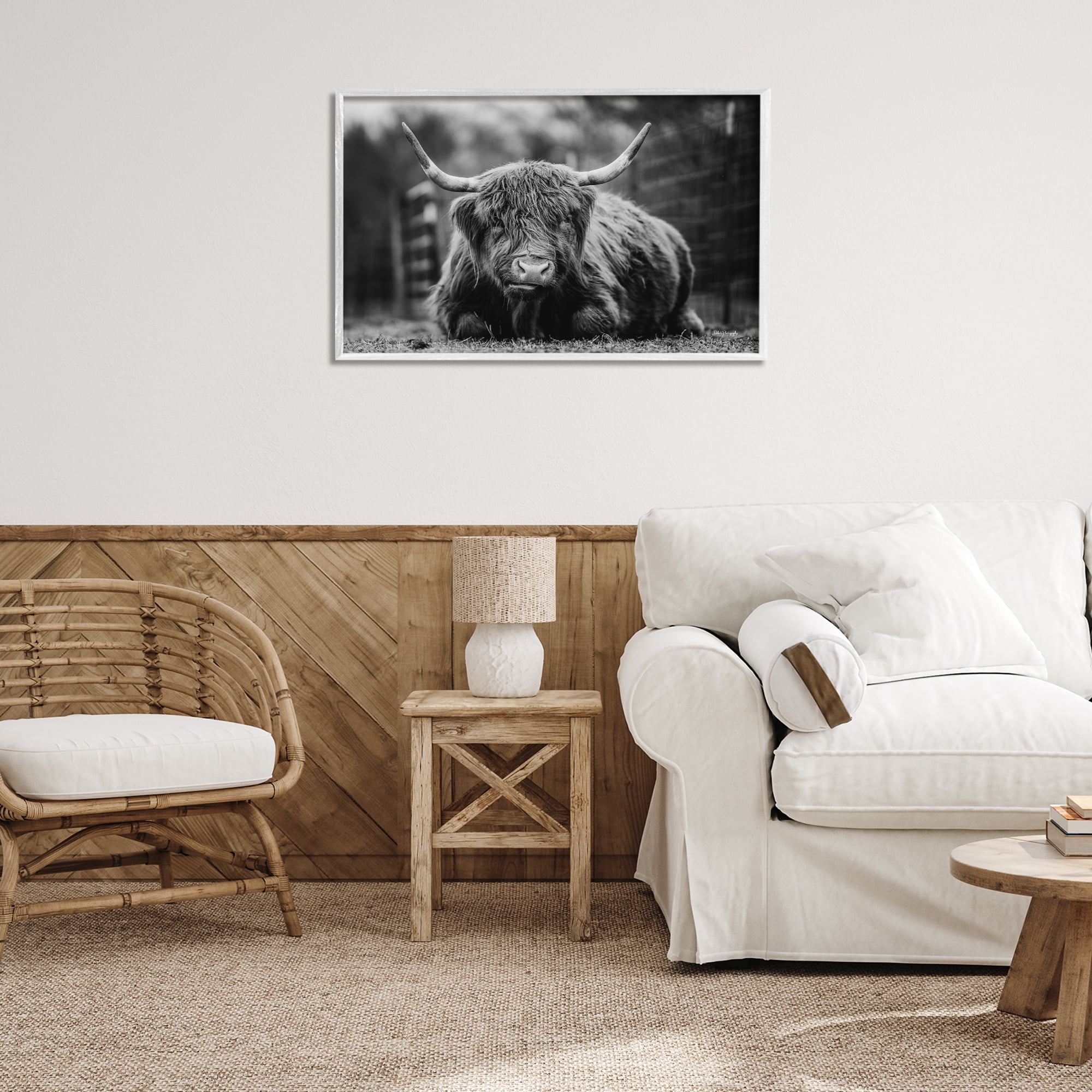 Stupell Industries Cattle Laying in Grass Animals & Insects Photography White Framed Art Print Wall Art, 30 x 20