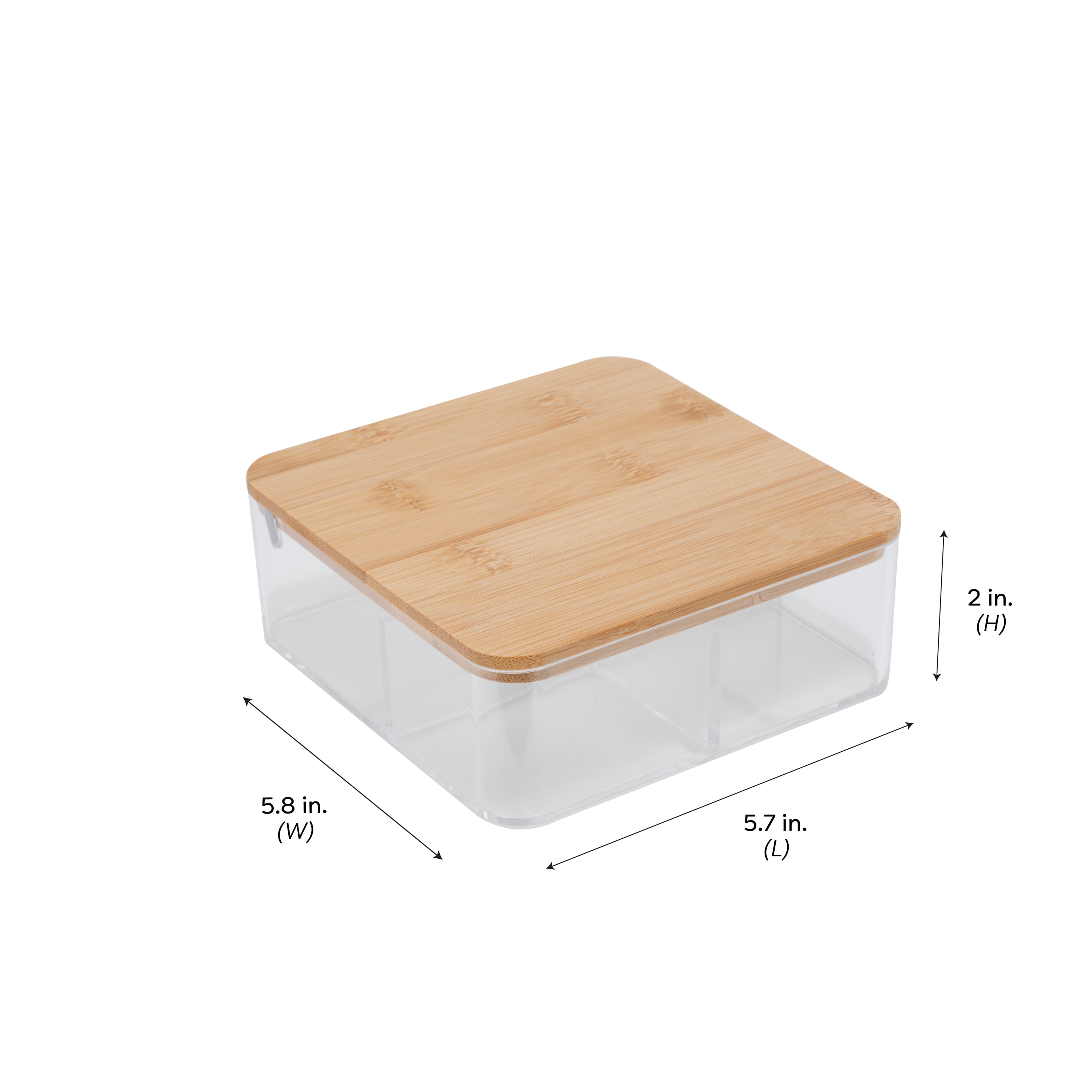 Simplify 3 Compartment Clear Plastic Organizer with Bamboo Lid & Mirror