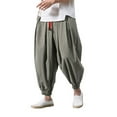 thumbnail image 4 of Men Casual Pants Men's Solid Harem Pants Loose Drop Crotch Trousers Elastic Drawstring Waist Drop Crotch Cotton Linen Pants Casual Pants for Men GY2 XL, 4 of 4