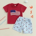 thumbnail image 4 of alcepopk 4th Of July Toddler Baby Boy Outfits Short Sleeve American Flag Tshirt Plaid Shorts Set Patriotic Summer Clothes(Red,6-12 Months), 4 of 9