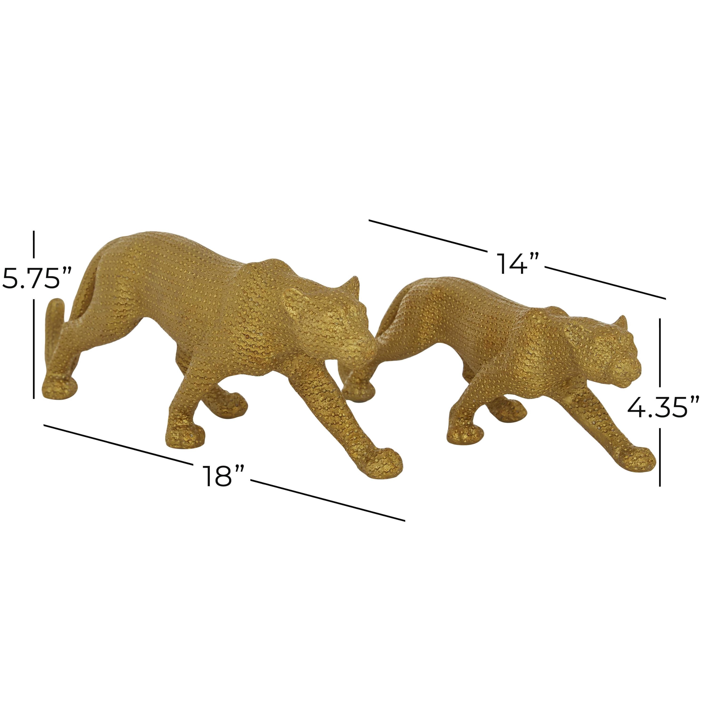 18", 14"W Gold Polystone Leopard Sculpture, by DecMode (2 Count)