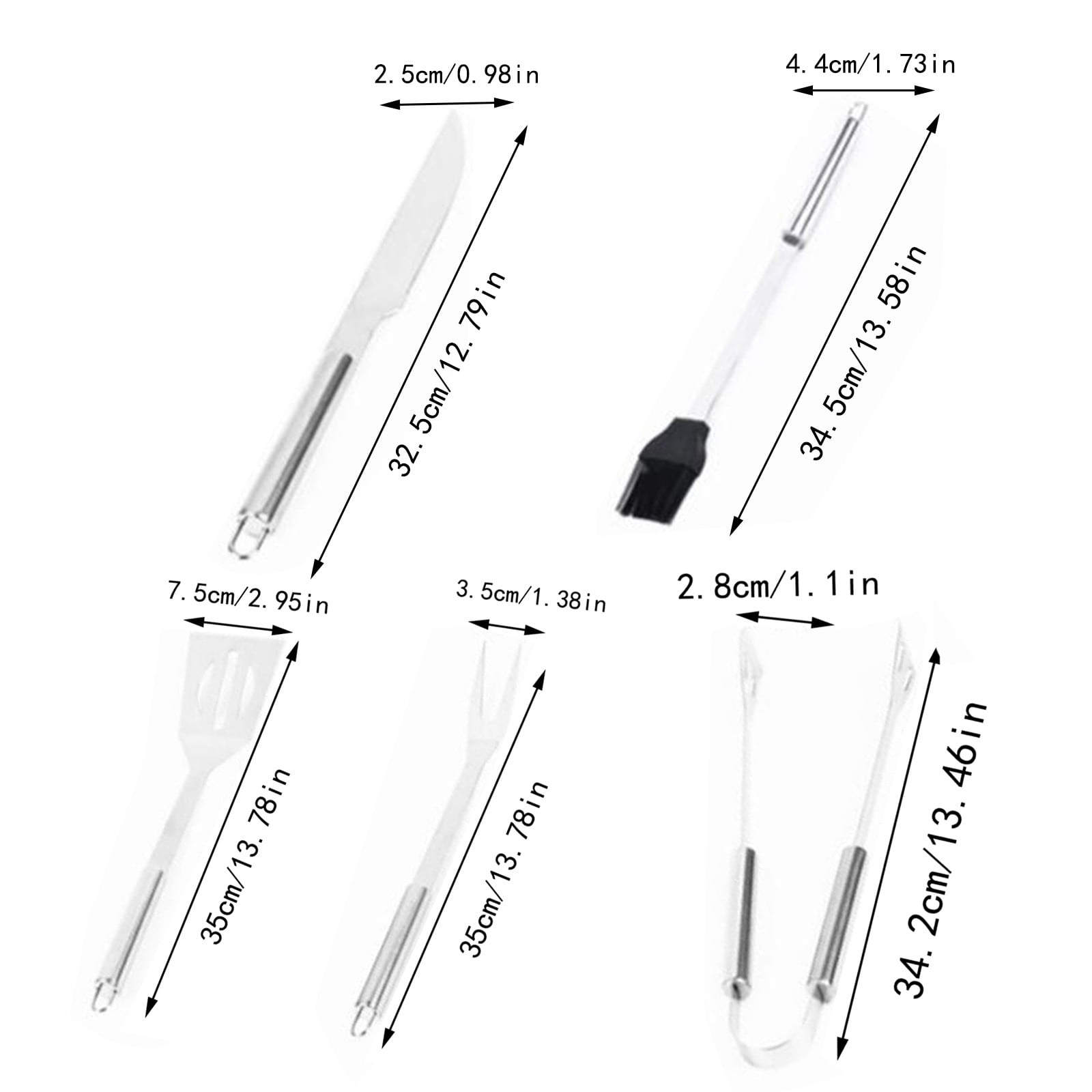 THHEIC 5-Piece Stainless Steel Grill Tools Set with Carry Bag, Includes Fork, Tongs, Brush, and Spatula for BBQ, Grilling, and Outdoor Cooking Activities
