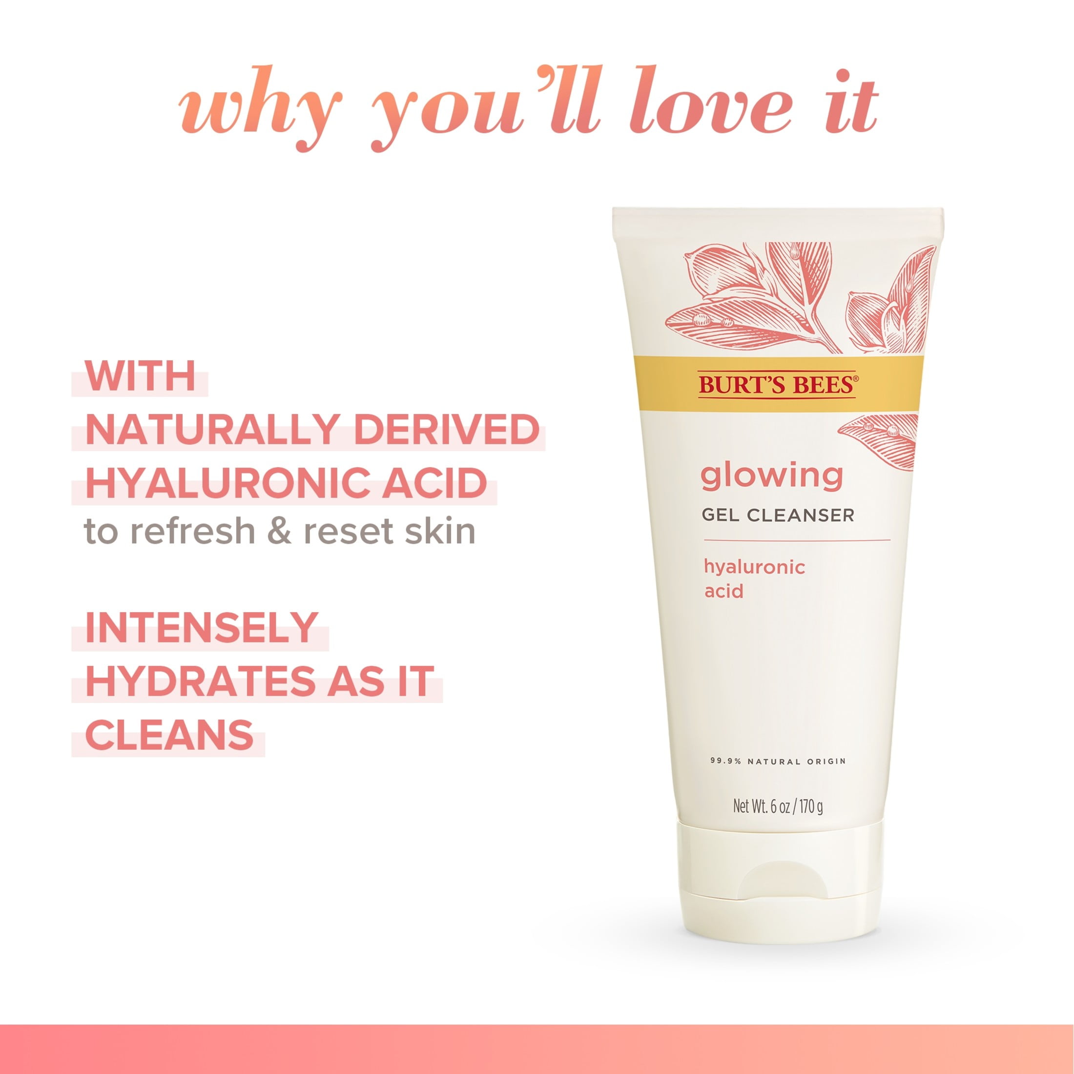 Burt's Bees Glowing Cleanser with Hyaluronic Acid, 6 fl oz