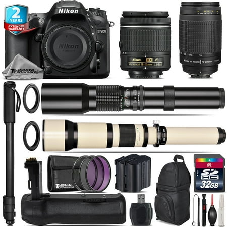 Nikon D7200 DSLR Camera + AF-P 18-55mm VR + 70-300mm G + Battery Grip - 32GB