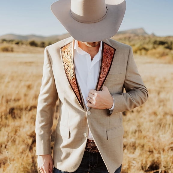 Men's slim casual suit Cowboy suit formal suit slim casual suit-black-M