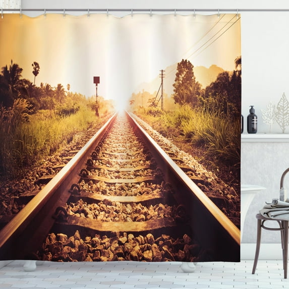 Ambesonne Train Track Shower Curtain, Rustic Retro Railroad, 69"Wx84"L, Multicolor