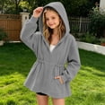 thumbnail image 4 of ZVAVZ Girls Long Zip Up Hoodies Adjustable Waist Hooded Sweatshirts Fashion Going Out Pullover Hoodie Winter Loose Fit Outwear Gray 9-10 Years, 4 of 7