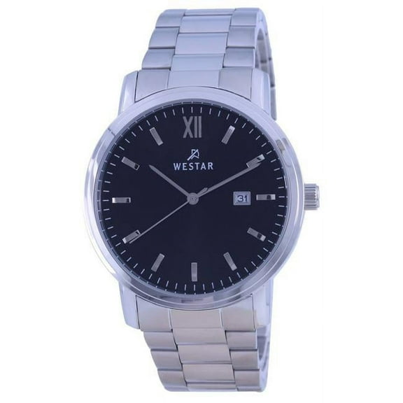 Westar 50245STN103 8 mm Black Dial Stainless Steel Quartz Men Casual Watch, Black