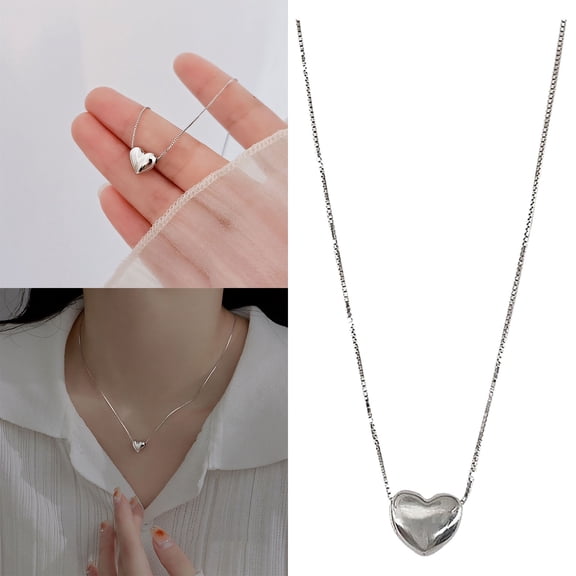 FENGGHAO Silver Plated Love Necklace Unique Minority Design Light Gentle Heart Clavicle Chain for Women Elegant Gift