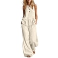 thumbnail image 3 of Women's Casual 2 Piece Outfits, Rayon Blend Sleeveless V-Neck Top, Mid Waisted Solid Color Pants Sets With Pockets, Summer Travel Loungwear Loose Fit | TruBelle,Beige L, 3 of 7