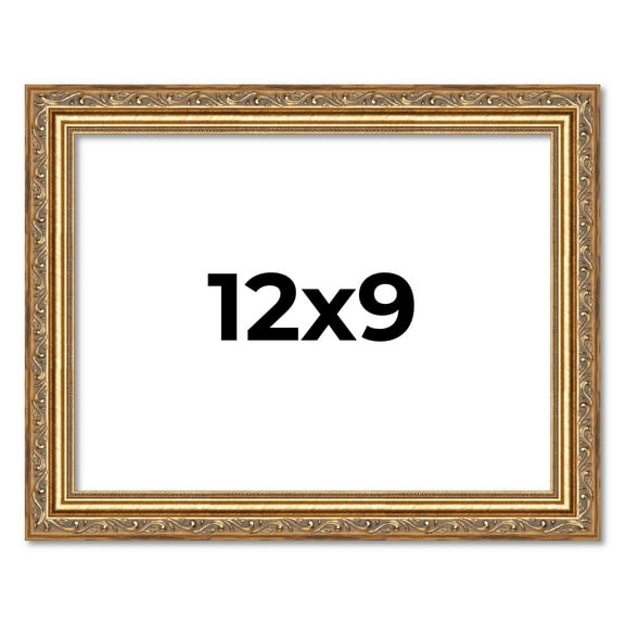 12x9 Frame Gold Solid Wood Picture Frame Width 1.25 Inches | Interior Frame Depth 0.375 Inches |