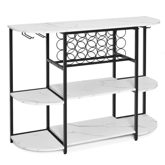47 Inches Wine Rack Table with Glass Holder and Storage ShelvesWhite