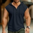 thumbnail image 3 of Hot days, bold styles YLSDY Mens Shorts Sleeve Hoodies Gym Workout Running Shirts Button Up Muscle Bodybuilding T Shirts Drawstring Athletic Fitness Tees Navy XXL, 3 of 5
