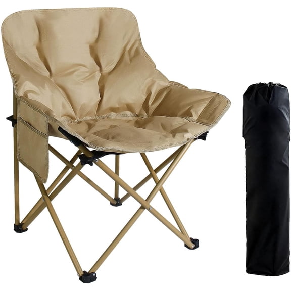 Outdoor High Back Moon Chair with Padding, Thick Cotton, Oxford Fabric, Portable Folding Camping Chair with Side Pocket