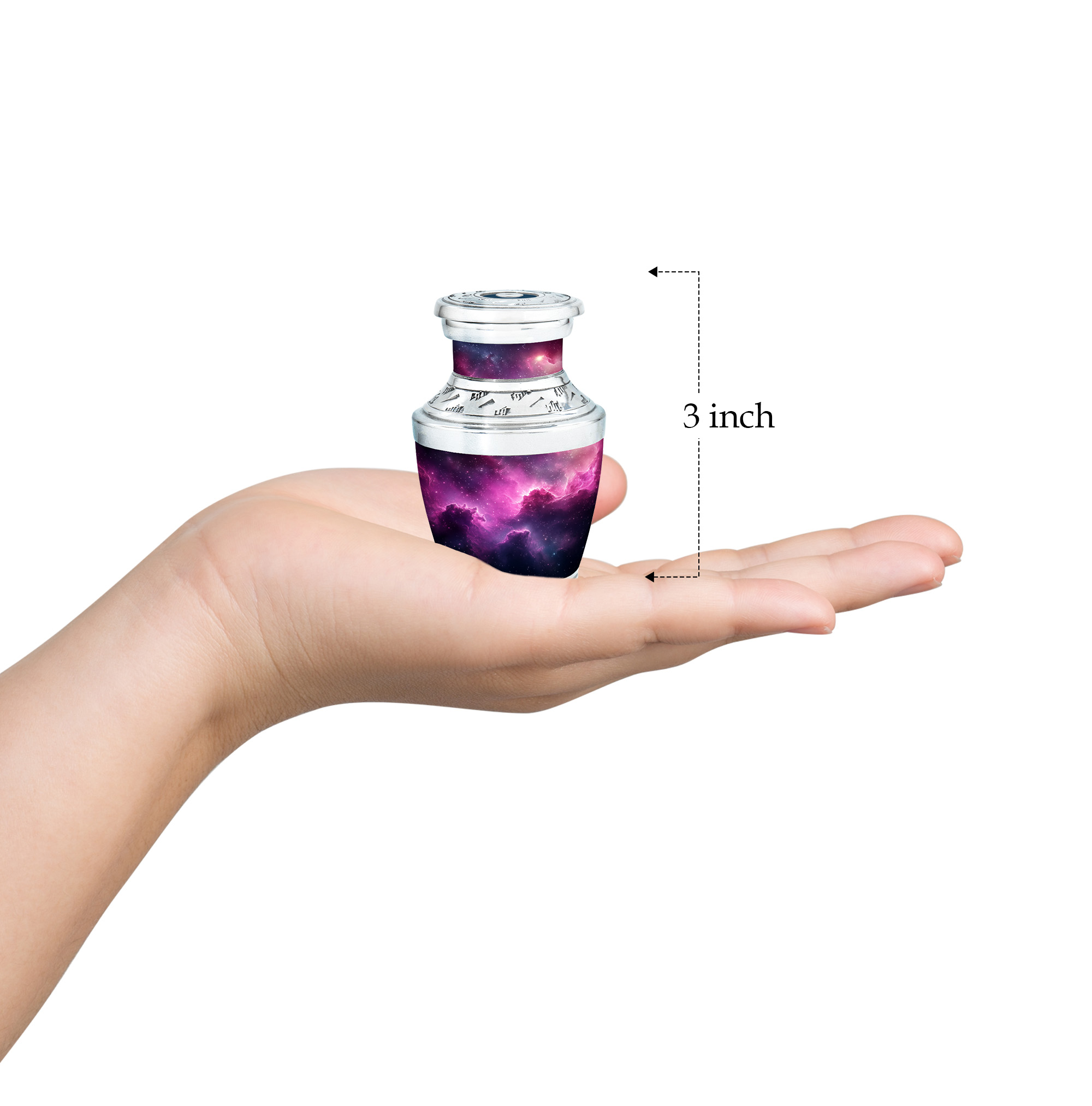 JAGASY Pink Galaxy Stars Urn for Boy & Girl - Purple Small Urn for Ashes Adult Male - Tiny Nebula Clouds Decorative Cremation Urns - Keepsake Funeral Urns for Child - (3 Inch)