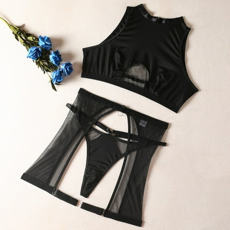 Upioiwer Plus Size Lingerie Sets For Curvy Women Plus Size Lingerie Women S Fun Underwear Strap Steel Ring Underwear Fashion See Through Sexy Women S Bra Set Three Piece Set Lingerie For Women