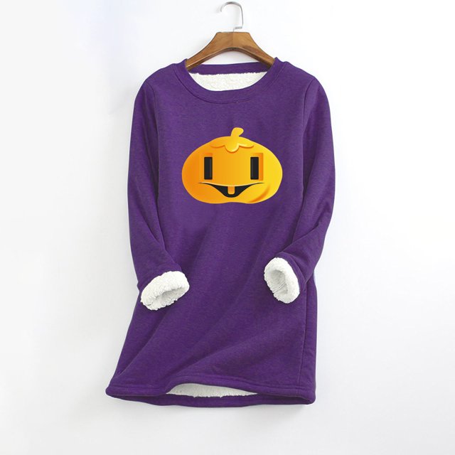 Chemises pour Femmes Style Décontracté d'Hiver Mode sous-Vêtements Chauds en Peluche Manches Longues Col Rond Haut Costumes d'Halloween pour Femmes en Liquidation
