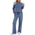 thumbnail image 3 of Conjuntos de Salón para Mujer, Conjuntos de 2 Piezas para Otoño, Pantalones Anchos, Conjuntos A Juego, Ropa de Mujer Azul Mar M, 3 of 8