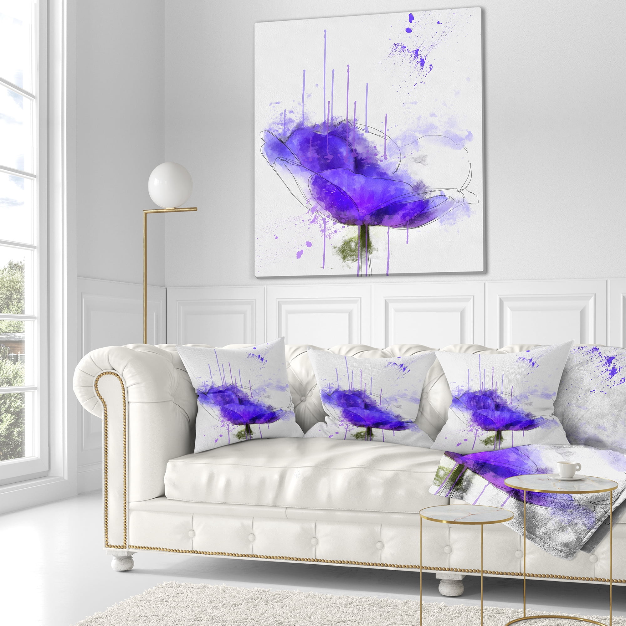 Designart Bright Blue Anemone Watercolor - Flowers Throw Pillowwork - 16x16