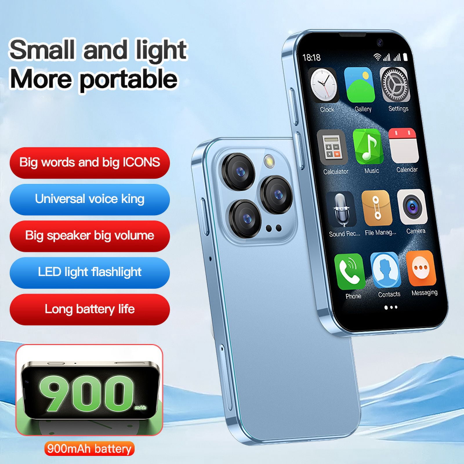 AIEK XS18 Pro 3.0" Mini Smart Phone Android  Face ID 2GB RAM 16GB ROM Facial Recognition Dual SIM Standby 3G Small Phone