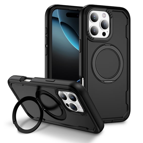 for iPhone 13 Pro Case with Magnetic Ring Stand, Support Wireless Charging, Military Grade Drop Protection Rugged Hybrid Phone Case for iPhone 13 Pro Shockproof Cover, Black