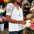 thumbnail image 4 of Fewfanhot Womens Tops Trendy Lace Basic V-Neck T-Shirts Short Sleeve Loose Fitting Tunic Tank Tops, 4 of 7