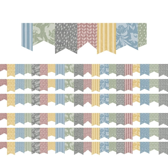 Teacher Created Resources Classroom Cottage Pennants Die-Cut Border Trim, 35 Feet Per Pack, 6 Packs