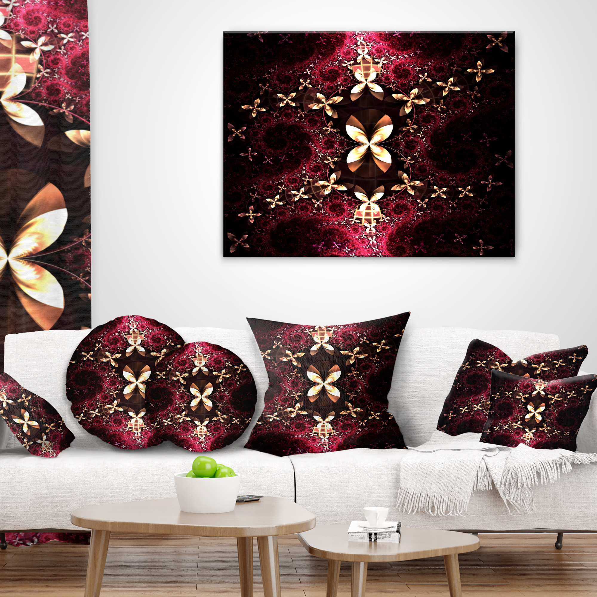 Designart Yellow Red Fractal Flower Pattern - Abstract Throw Pillow - 18x18
