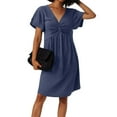 thumbnail image 4 of Empire Waist Dress For Women, T Shirt Dresses Casual Twisted V Neck Short Sleeve Solid Color Beach Shirt Dress Hawaiian Outfits Women Cocktail Dresses 2025 Casual Dresses (L, Blue) ZMTing, 4 of 5