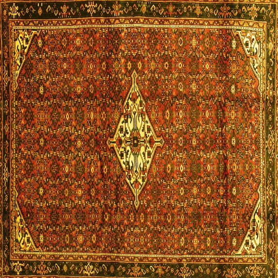 Ahgly Company Machine Washable Indoor Square Persian Yellow Traditional Area Rugs, 5' Square